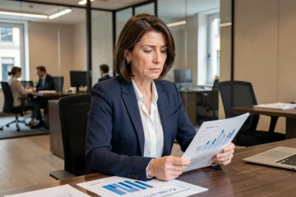 Professionista italiana che analizza previsioni economiche e grafici finanziari in un ufficio moderno a Milano per il 2026